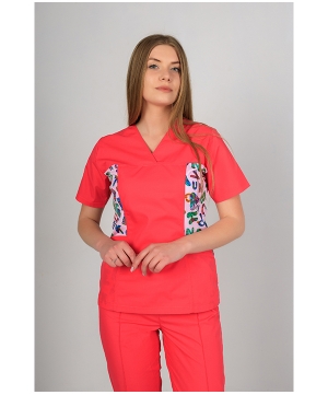 Блуза MedLife Uniforms Глорія з V-подібною шиєю та бічними вставками з принтом